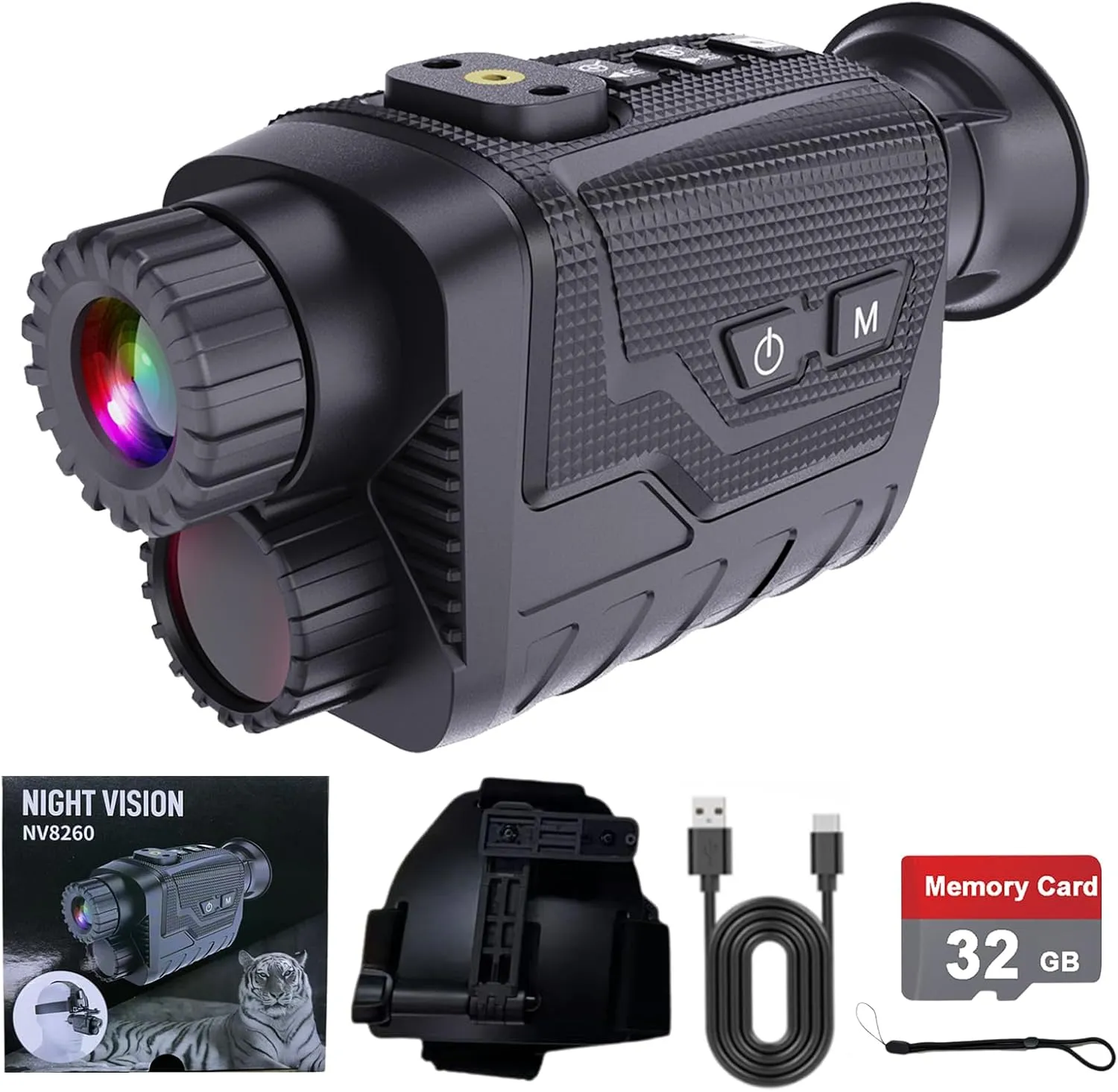 4K Night Vision Goggles, Head Mounted Night Vision Monocular 8X Digital Zoom 7-Level Infrared with Wristband, Headband and 32GB TF Card to Photo and Video for Camping