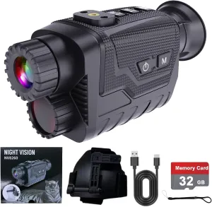 4K Night Vision Goggles, Head Mounted Night Vision Monocular 8X Digital Zoom 7-Level Infrared with Wristband, Headband and 32GB TF Card to Photo and Video for Camping