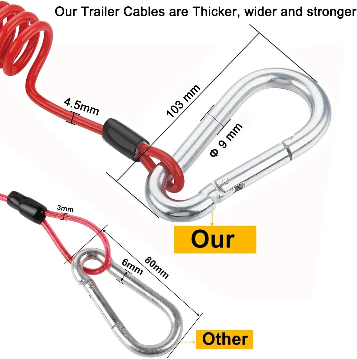 4Pcs Breakaway Trailer Cable, Trailer Brake Cable, RV Stainless Steel Spring Towing Coiled Wire, Heavy Duty Steel Wire Extend to 6ft Coiled Safety Cables Strap for RV Towing Trailer