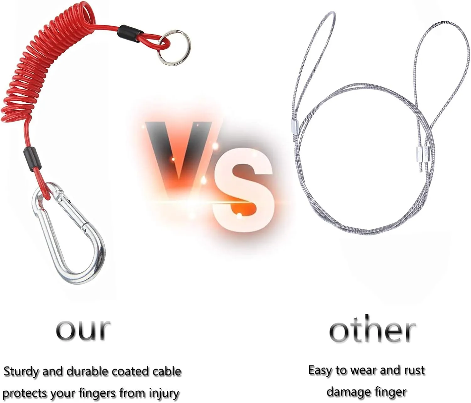 4Pcs Breakaway Trailer Cable, Trailer Brake Cable, RV Stainless Steel Spring Towing Coiled Wire, Heavy Duty Steel Wire Extend to 6ft Coiled Safety Cables Strap for RV Towing Trailer