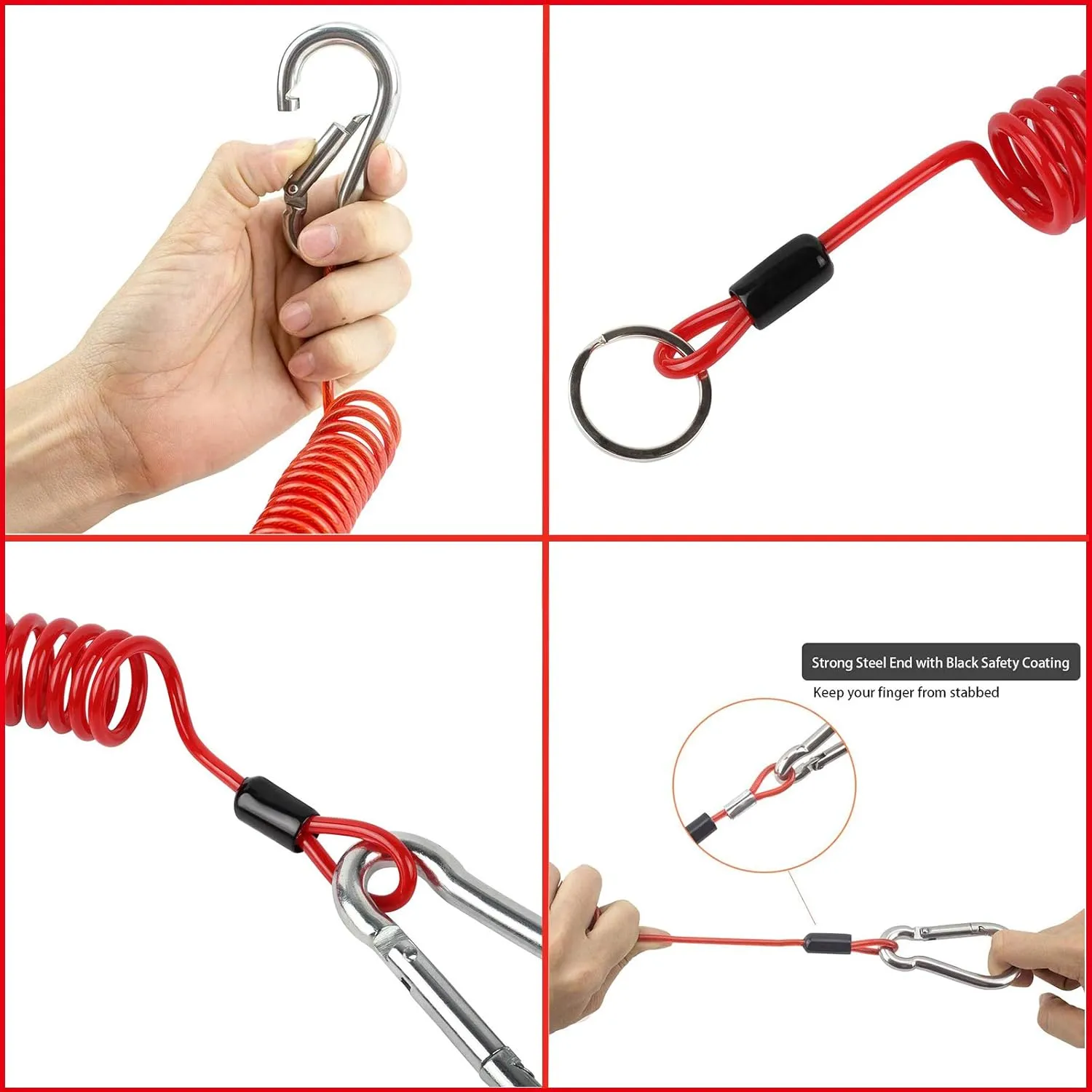 4Pcs Breakaway Trailer Cable, Trailer Brake Cable, RV Stainless Steel Spring Towing Coiled Wire, Heavy Duty Steel Wire Extend to 6ft Coiled Safety Cables Strap for RV Towing Trailer
