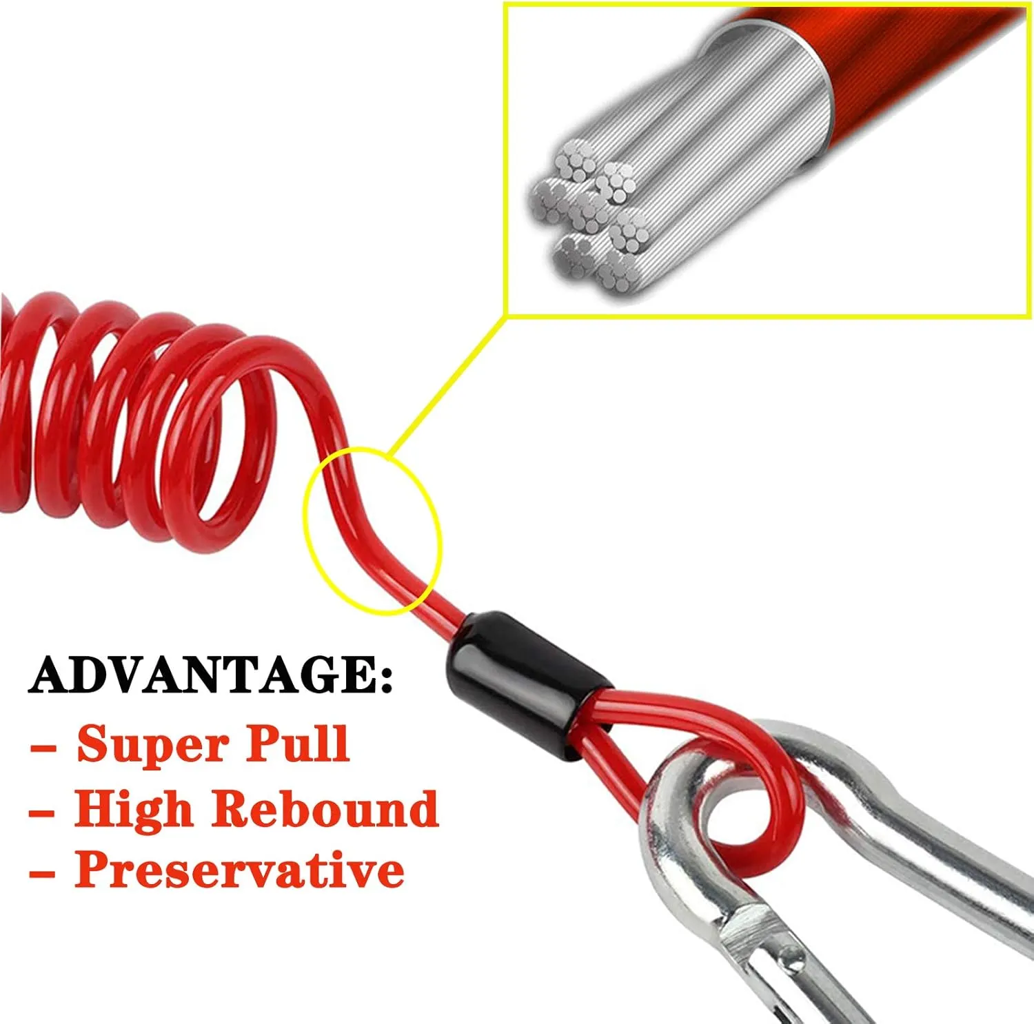 4Pcs Breakaway Trailer Cable, Trailer Brake Cable, RV Stainless Steel Spring Towing Coiled Wire, Heavy Duty Steel Wire Extend to 6ft Coiled Safety Cables Strap for RV Towing Trailer