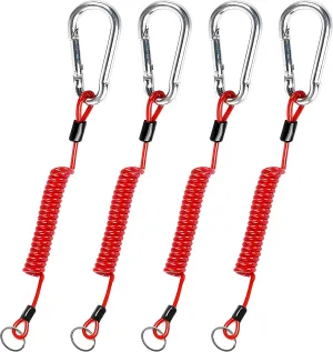 4Pcs Breakaway Trailer Cable, Trailer Brake Cable, RV Stainless Steel Spring Towing Coiled Wire, Heavy Duty Steel Wire Extend to 6ft Coiled Safety Cables Strap for RV Towing Trailer