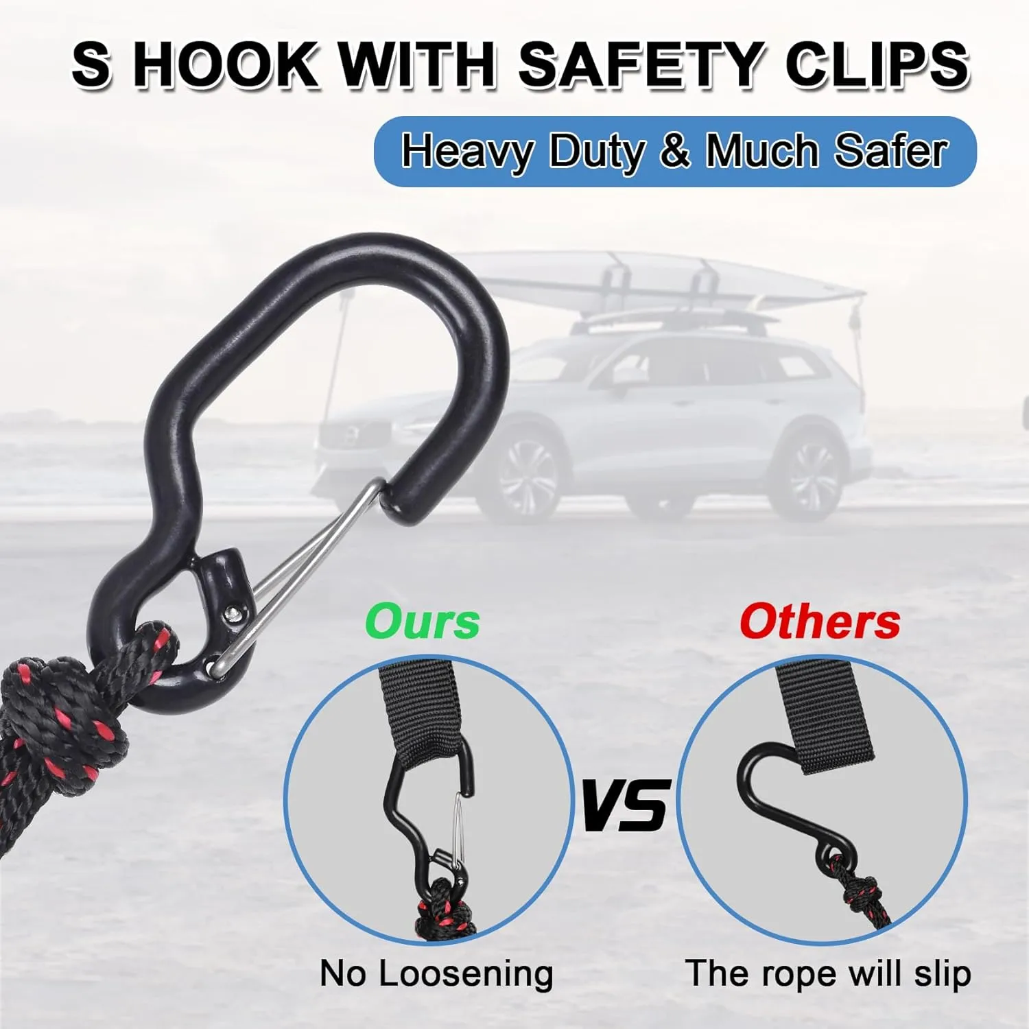 4PCS Kayak Rope Ratchet Tie Down Straps 1/4" ×12' Bow and Stern Tie Down Kayak with Safety S Hook Heavy Duty Ratchet Rope Kayak and Canoe Accessories Black
