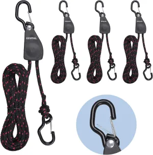 4PCS Kayak Rope Ratchet Tie Down Straps 1/4" ×12' Bow and Stern Tie Down Kayak with Safety S Hook Heavy Duty Ratchet Rope Kayak and Canoe Accessories Black