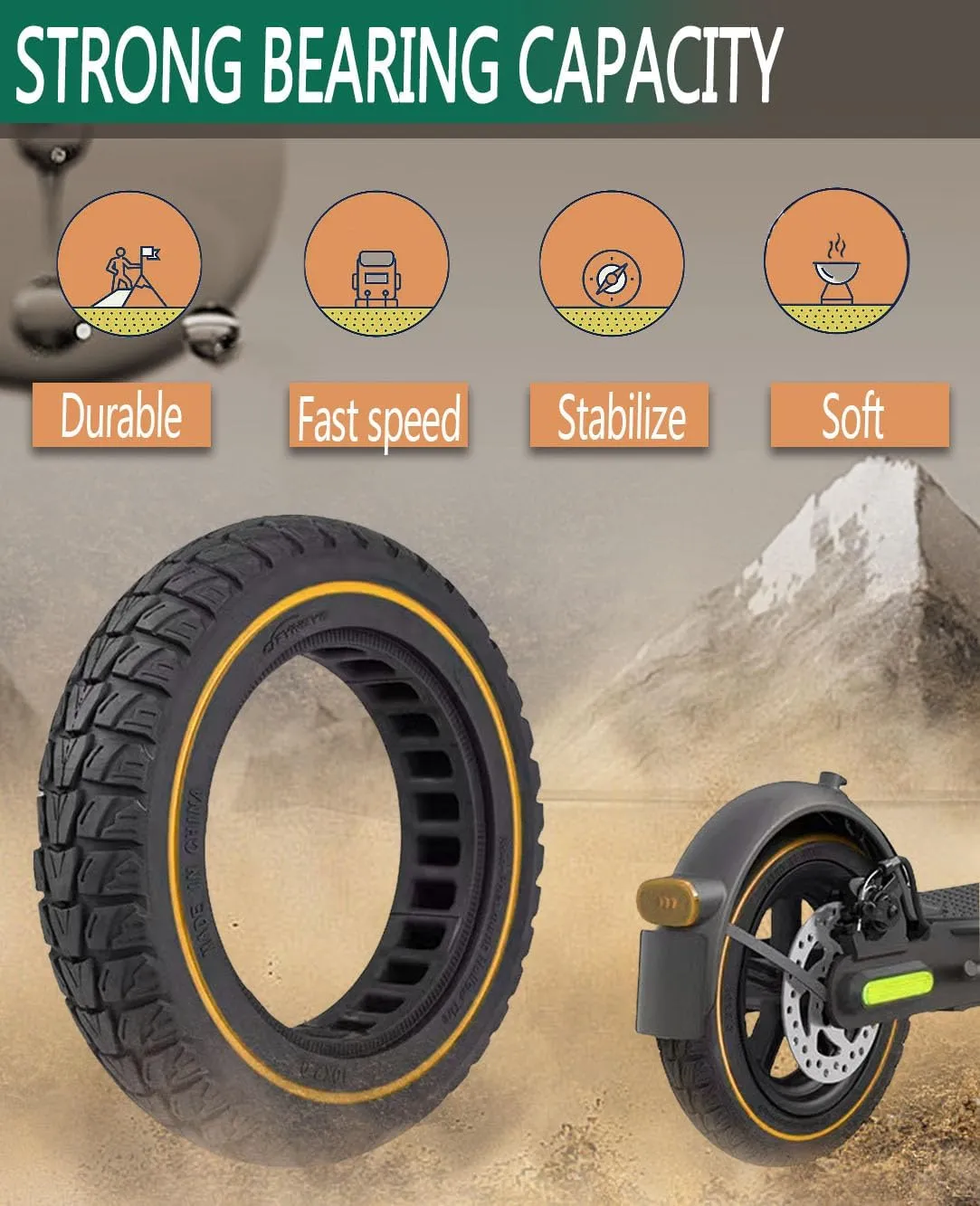 54-152 10X2 Solid Tire, 10 Inch Electric Scooter Wheels Replacement for iScooter i9s Swagtron Swagger 5 EVERCROSS EV10K PRO 10x2.125 Tubeless Front Rear Tyre, 50/75-6.1 Solid Rubber Tires