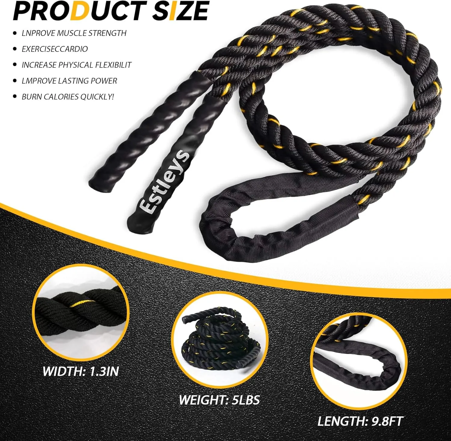 5lb Weighted Jump Rope for Men and Women, Adult Heavy Skipping Rope, Heavy Jump Ropes for Home Workout, Weight Loss, Shaping Body, Total Body Workout Equipment