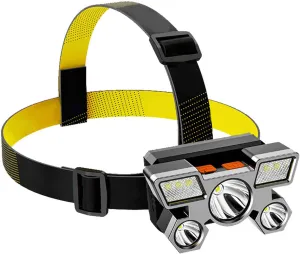 5LED High Power Headlight USB Rechargeable LED Head Torch Head Mounted Flashlight Super Bright Night Fishing Miner's Lamp Outdoor Long Range Fishing Light