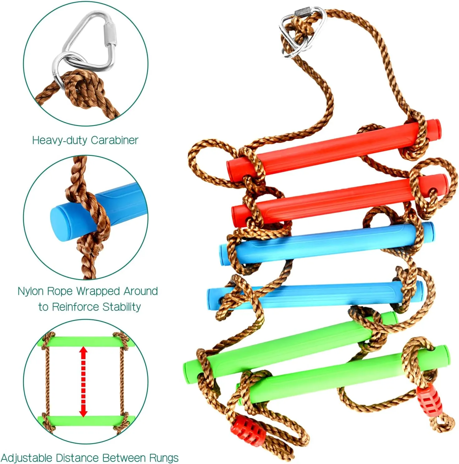 6.6 Ft Climbing Rope for Kids, Hanging Rope Ladder for Indoor Play Set and Outdoor Tree House, Ninja Slackline