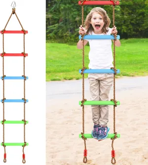6.6 Ft Climbing Rope for Kids, Hanging Rope Ladder for Indoor Play Set and Outdoor Tree House, Ninja Slackline