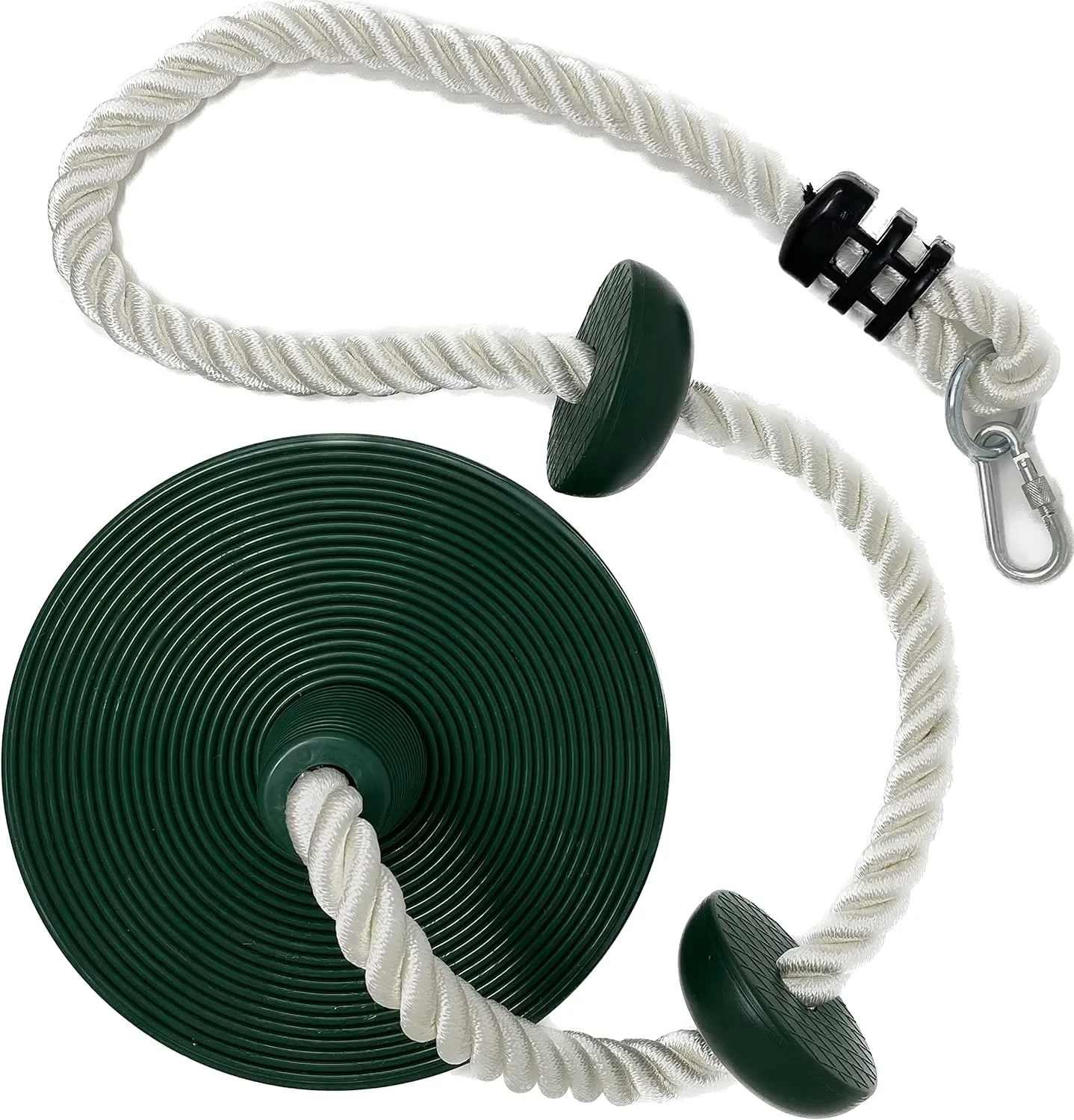 68" Tree Swing Climbing Rope with 2 Platforms and Green Disc Seat, Great for Trees and Swingsets