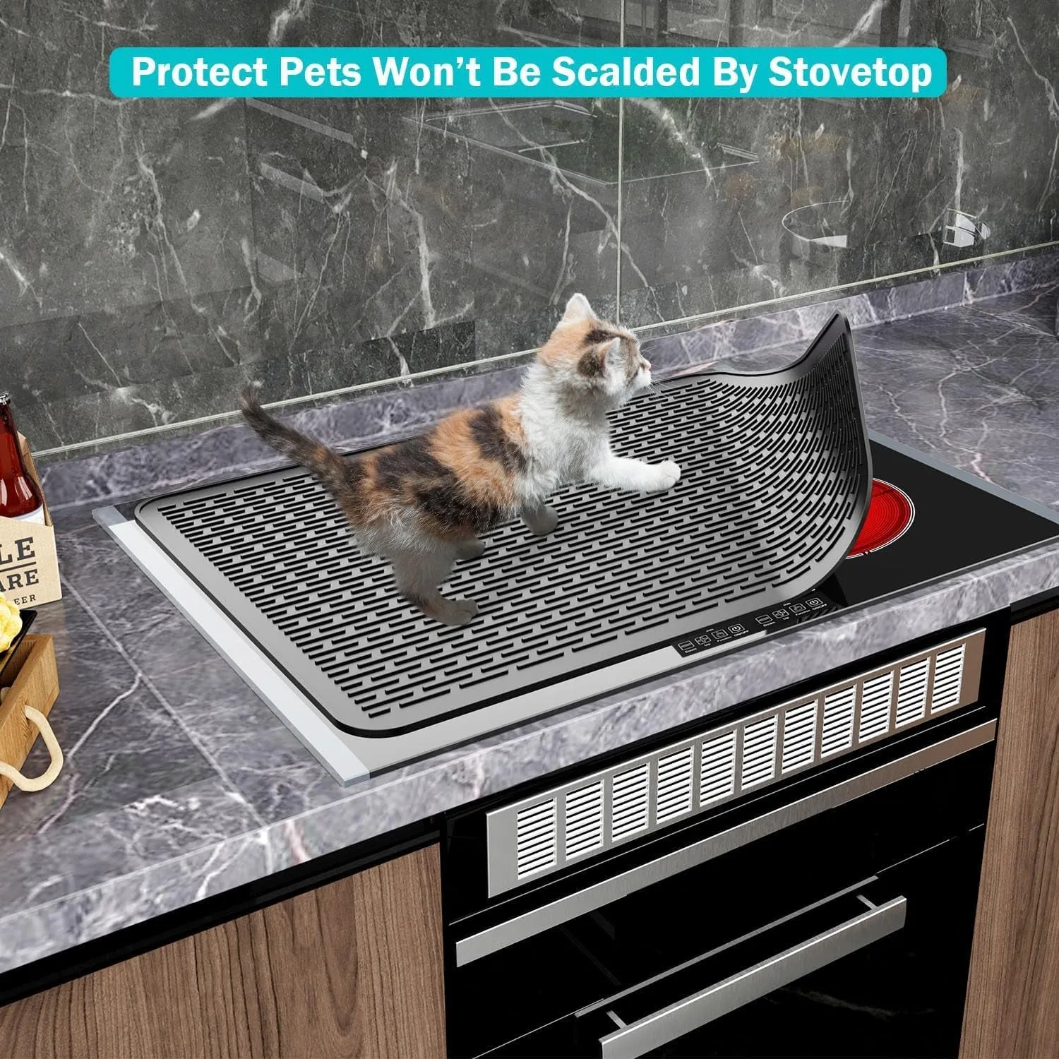 71X50Cm Black Silicone Stove Top Cover, Hob Covers for Electric Cookers, Induction Hob Protector Mat for Ceramic Hob, Heat Resistant Glass Top Cover