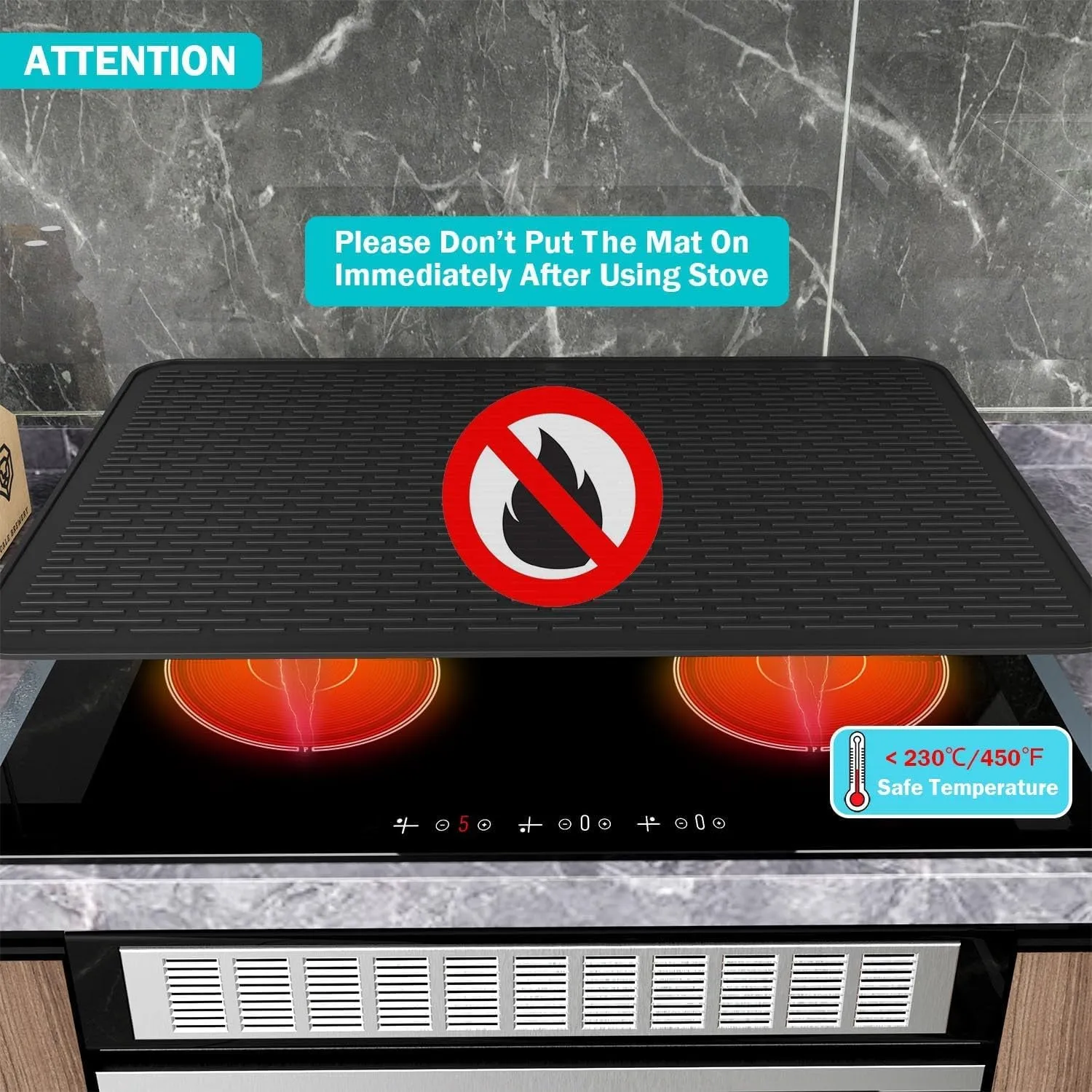 71X50Cm Black Silicone Stove Top Cover, Hob Covers for Electric Cookers, Induction Hob Protector Mat for Ceramic Hob, Heat Resistant Glass Top Cover
