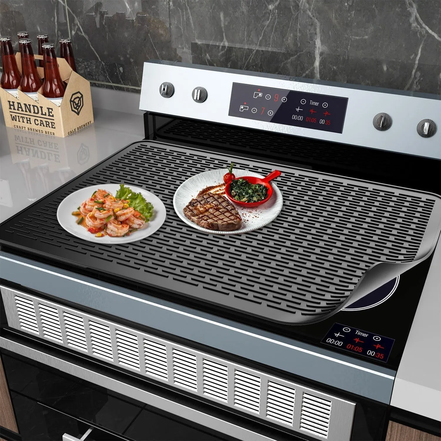 71X50Cm Black Silicone Stove Top Cover, Hob Covers for Electric Cookers, Induction Hob Protector Mat for Ceramic Hob, Heat Resistant Glass Top Cover