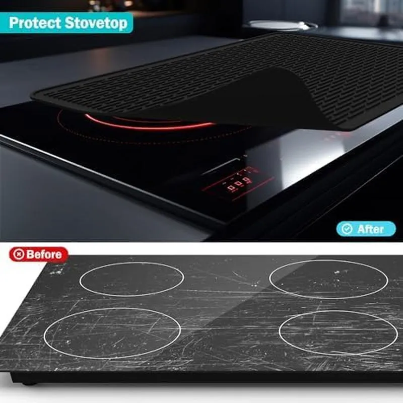 71X50Cm Black Silicone Stove Top Cover, Hob Covers for Electric Cookers, Induction Hob Protector Mat for Ceramic Hob, Heat Resistant Glass Top Cover