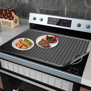 71X50Cm Black Silicone Stove Top Cover, Hob Covers for Electric Cookers, Induction Hob Protector Mat for Ceramic Hob, Heat Resistant Glass Top Cover