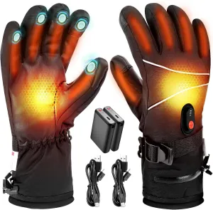 7.4V 3000mAh Rechargeable Battery Heated Gloves for Men Women, Electric Touchscreen Heated Ski Gloves, Hand Warmer for Winter Skiing Hunting Cycling Camping