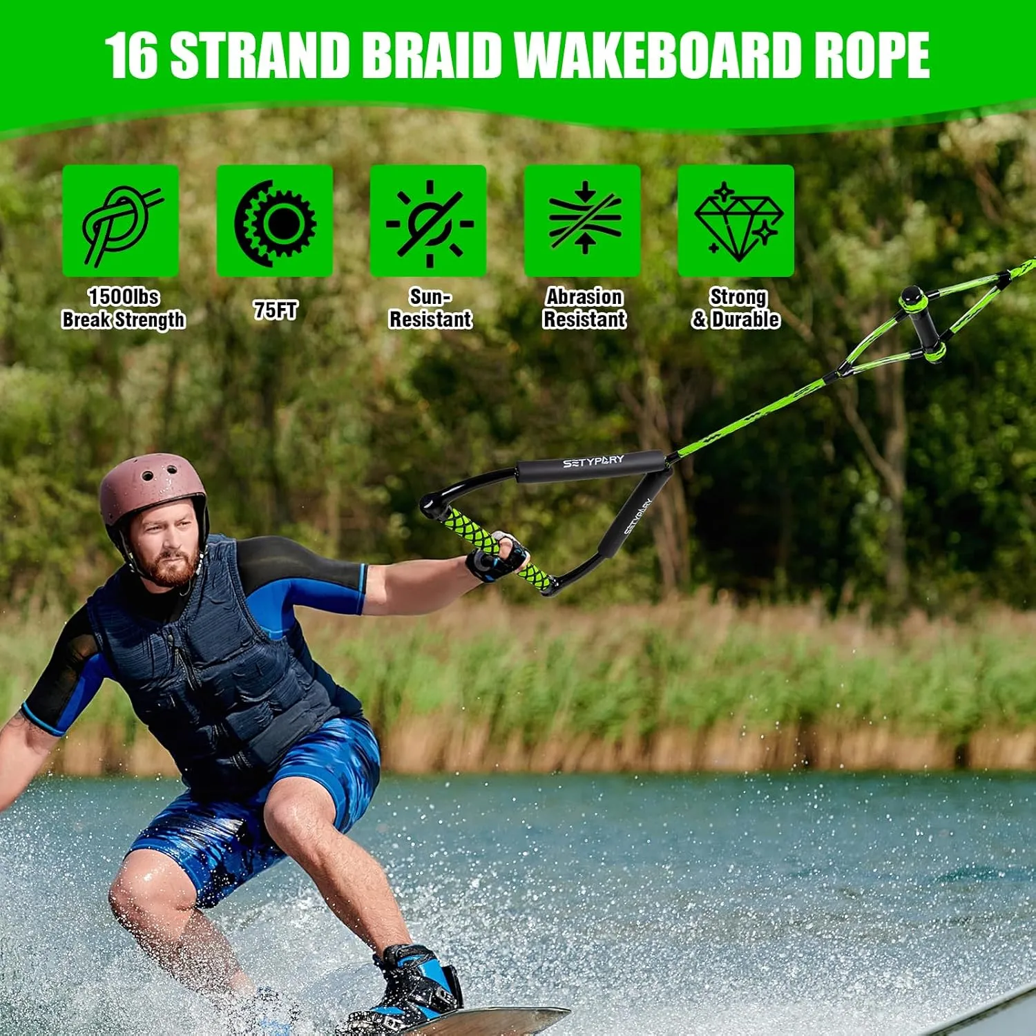 75FT Wakeboard Rope and Handle, Floating Water Ski Rope for Watersports, 4 Sections Ski Ropes for Water Skiing, Kneeboarding, Wakeboarding