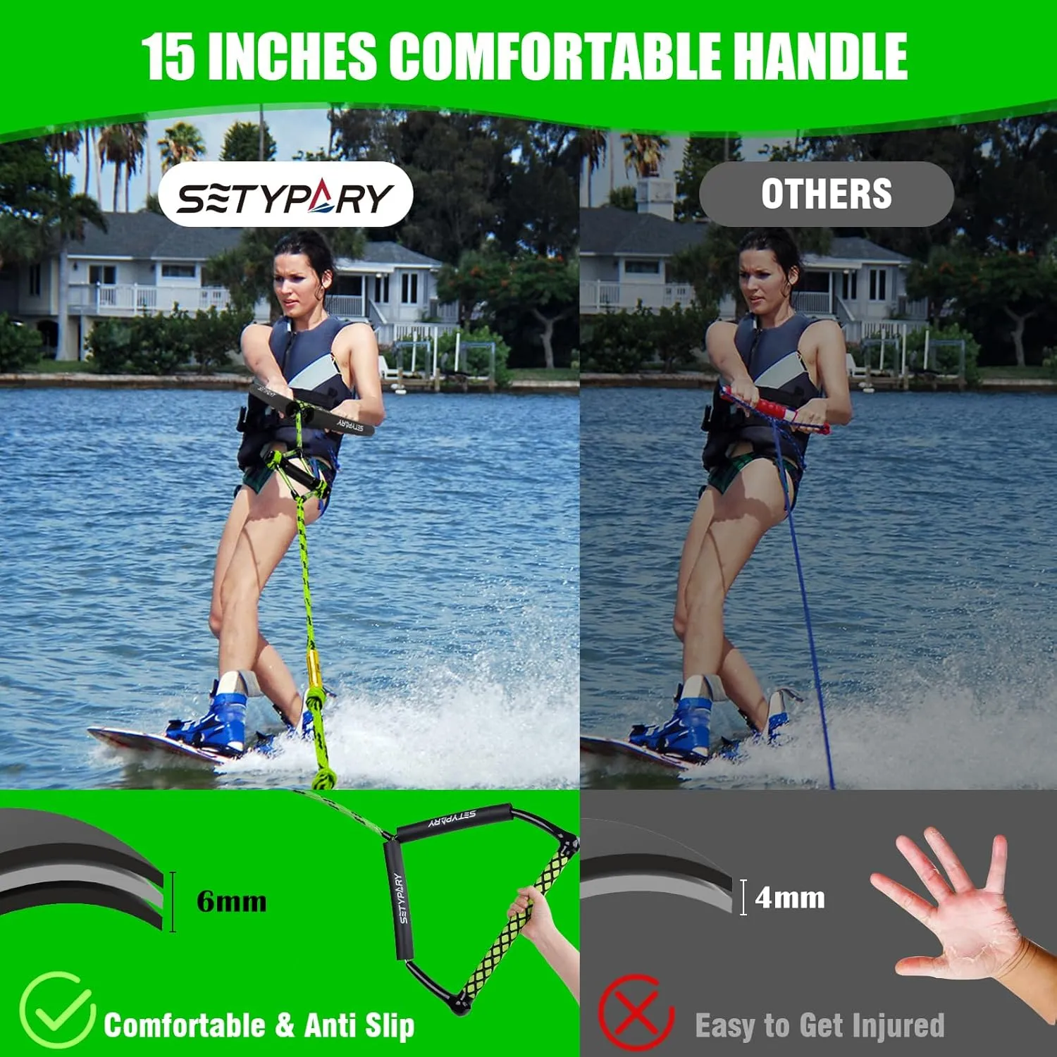 75FT Wakeboard Rope and Handle, Floating Water Ski Rope for Watersports, 4 Sections Ski Ropes for Water Skiing, Kneeboarding, Wakeboarding