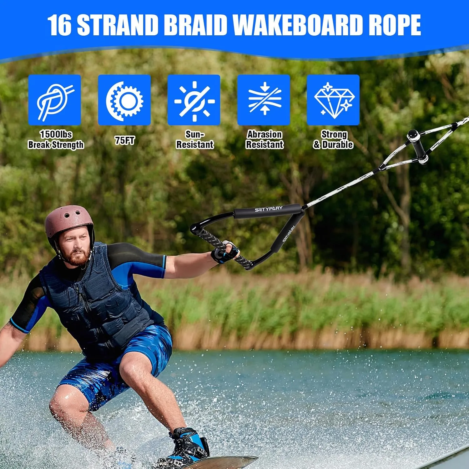 75FT Wakeboard Rope and Handle, Floating Water Ski Rope for Watersports, 4 Sections Ski Ropes for Water Skiing, Kneeboarding, Wakeboarding
