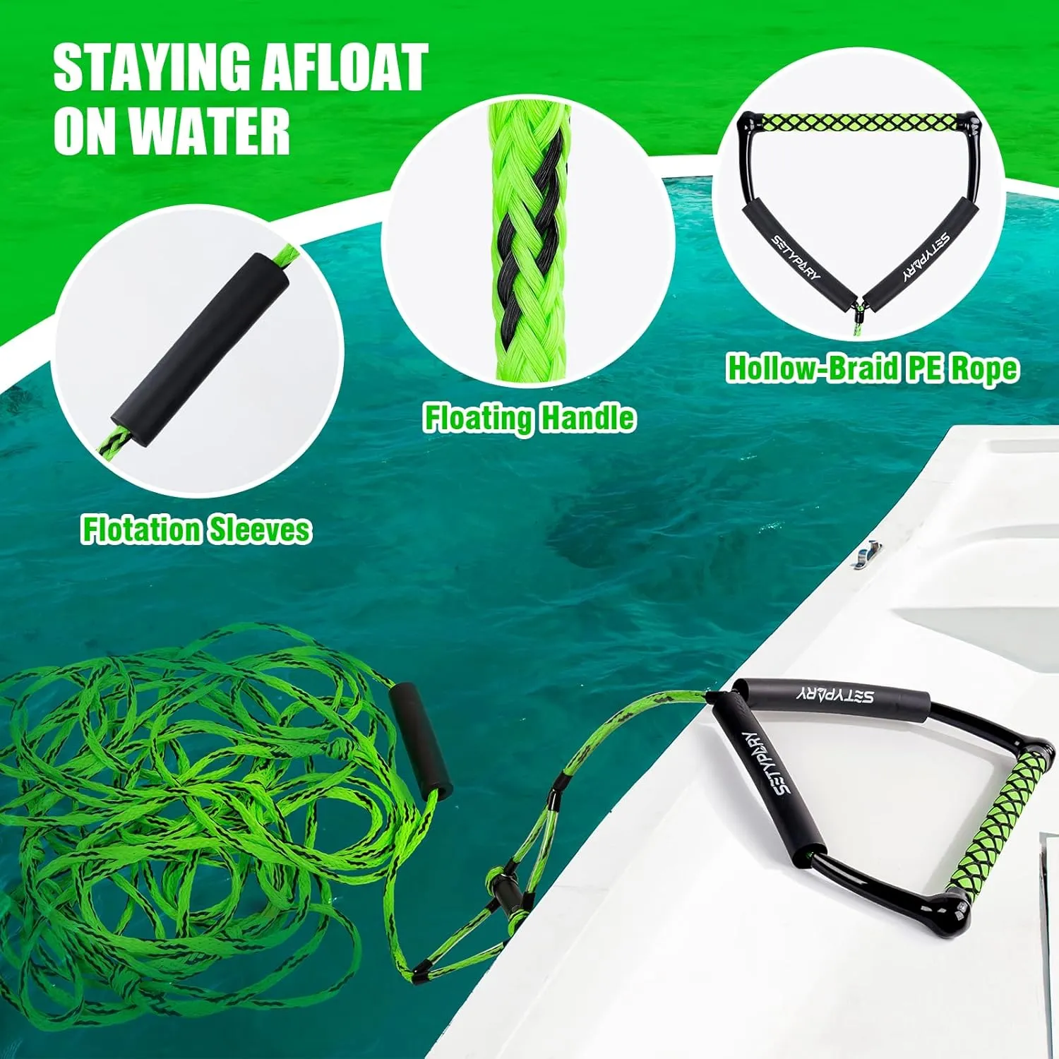 75FT Wakeboard Rope and Handle, Floating Water Ski Rope for Watersports, 4 Sections Ski Ropes for Water Skiing, Kneeboarding, Wakeboarding