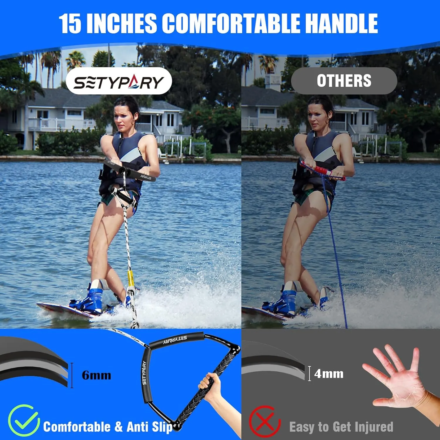 75FT Wakeboard Rope and Handle, Floating Water Ski Rope for Watersports, 4 Sections Ski Ropes for Water Skiing, Kneeboarding, Wakeboarding