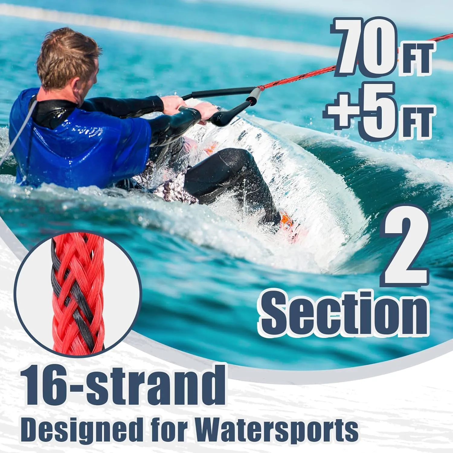 75ft Wakeboard Rope with Handle for Wakeboarding Waterskiing and Wakesurfing