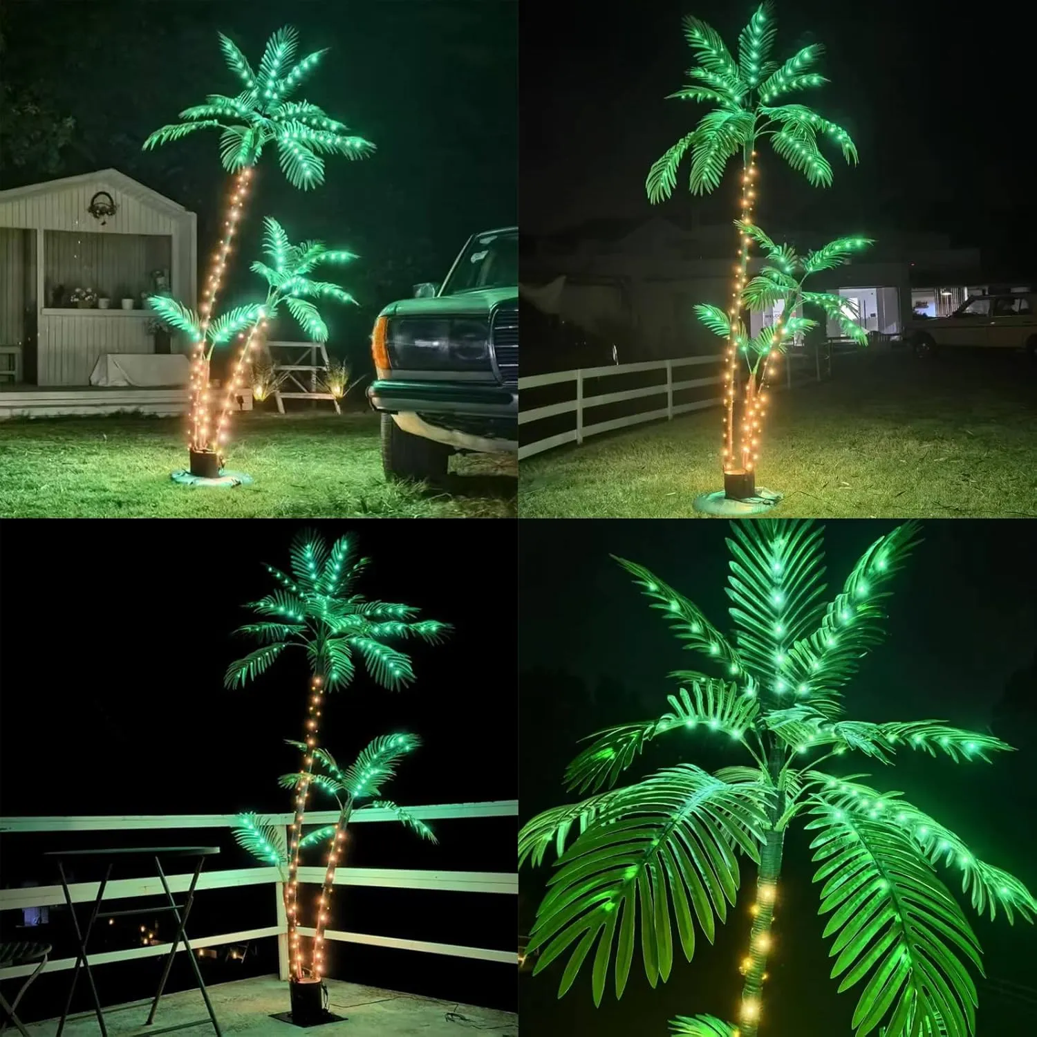 7ft Solar Lighted Palm Tree, Home Room Decor 260LED Christmas Tree, 3 Trunks Artificial Palm Trees for Outside Patio, Indoor Decorations, Outdoor Garden, Pool