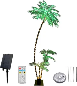 7ft Solar Lighted Palm Tree, Home Room Decor 260LED Christmas Tree, 3 Trunks Artificial Palm Trees for Outside Patio, Indoor Decorations, Outdoor Garden, Pool