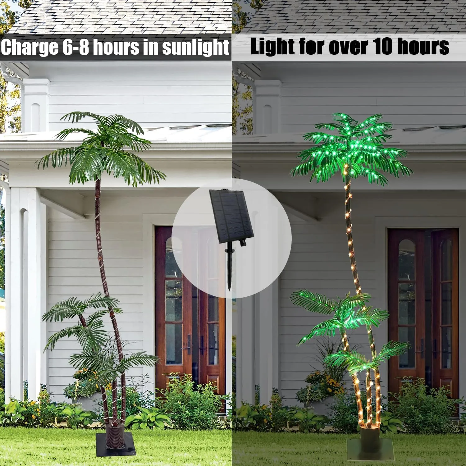 7ft Solar Lighted Palm Tree, Home Room Decor 260LED Christmas Tree, 3 Trunks Artificial Palm Trees for Outside Patio, Indoor Decorations, Outdoor Garden, Pool