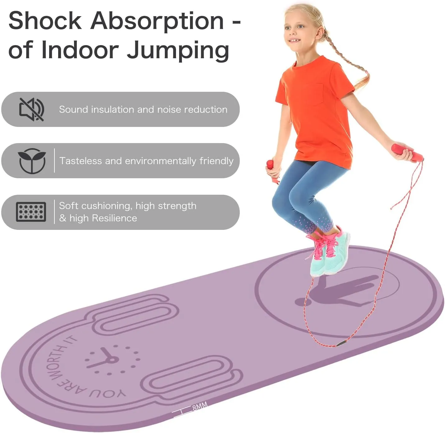 8/20/30mm Jump Rope Mat Fitness Exercise Mat Durable, Non-Slip, Workout Mats with Jump Rope & Carrying Bag for Home Gym Flooring (55"x 24")