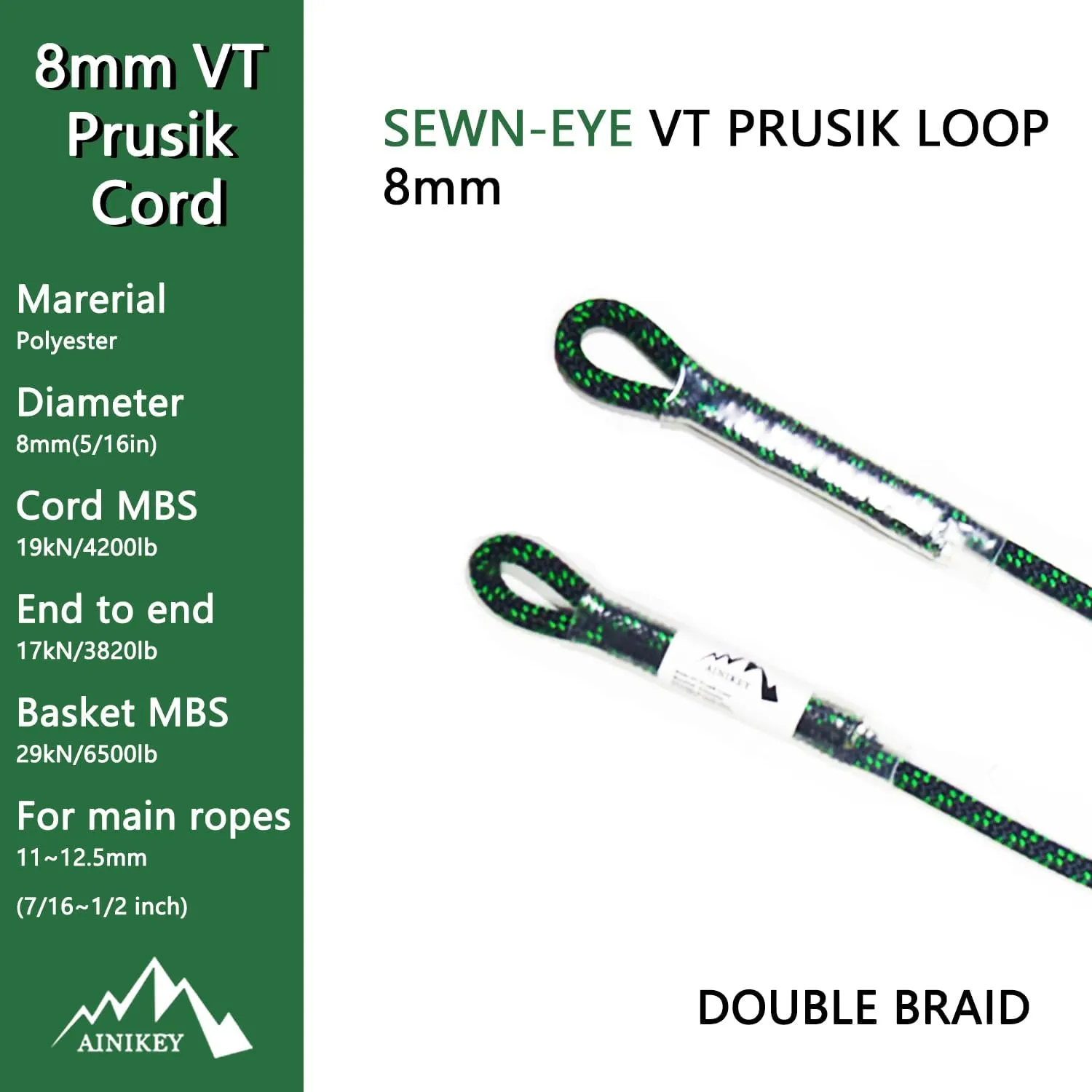 8mm (5/16") Prusik Swen Eye-to-Eye Pre-Sewn 30 inch / 45 inch Climbing Utility Cord Multipurpose for Outdoor Climbing Arborist Mountaineering Rope Black | 30 inch | Pack of 3