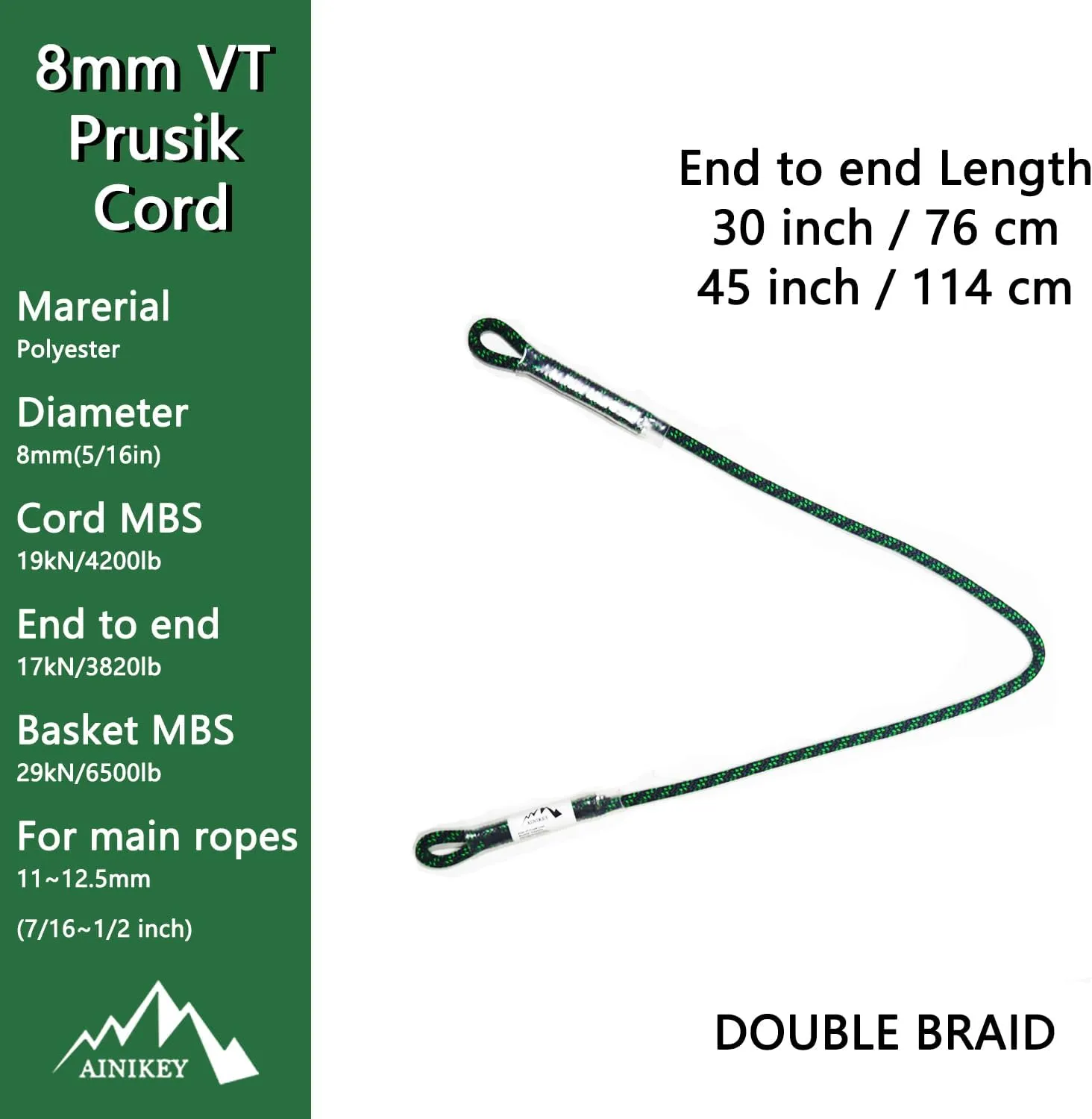 8mm (5/16") Prusik Swen Eye-to-Eye Pre-Sewn 30 inch / 45 inch Climbing Utility Cord Multipurpose for Outdoor Climbing Arborist Mountaineering Rope Black | 30 inch | Pack of 3