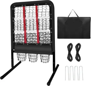 9 Hole Pitching Net with Strike Zone and Handbag, 2X3' Fixed by 4 Ground Stakes or 2 Sandbags. Adjustable Heights(39-46in) for Pitching Target Net