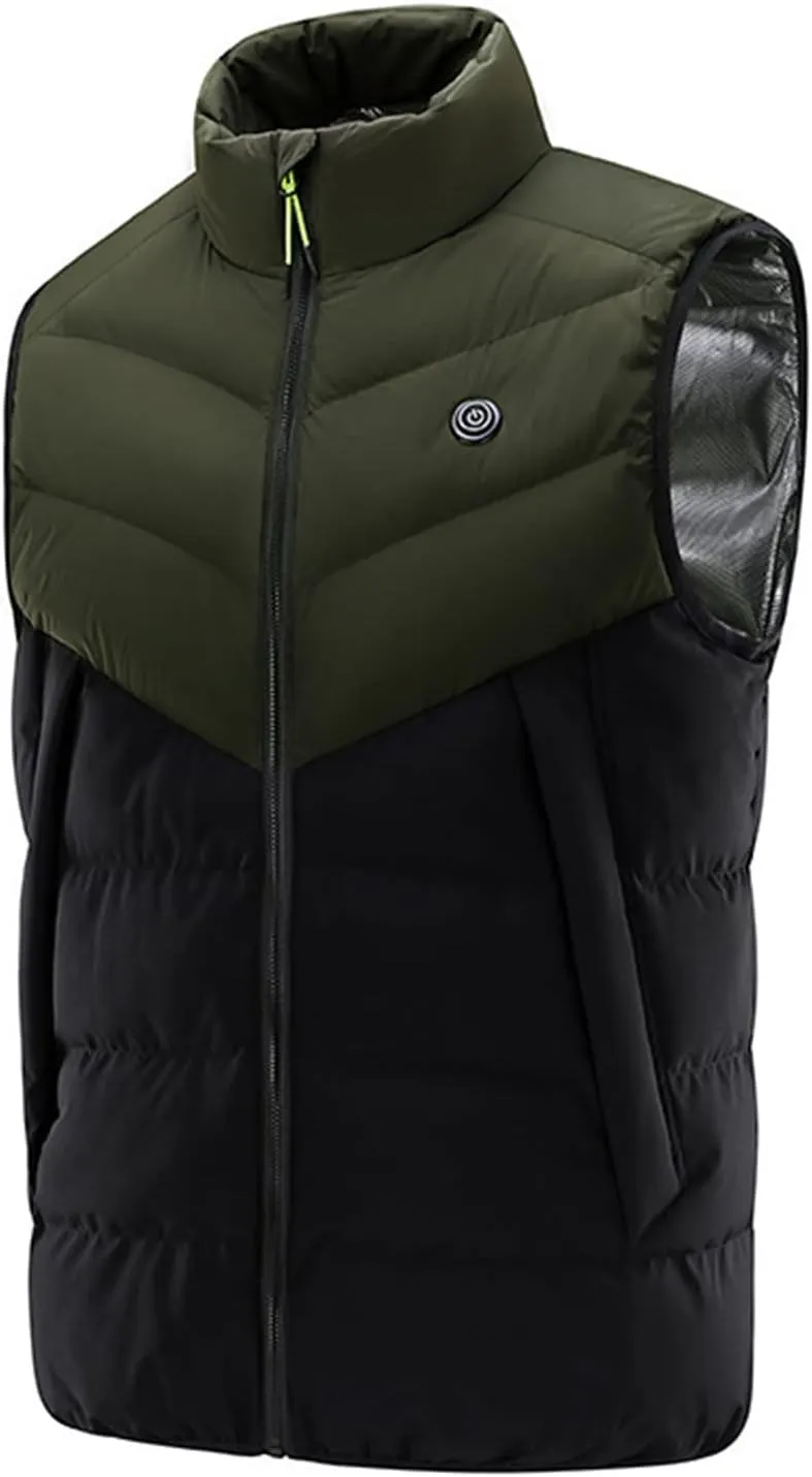 9 Zones Heating Vest Electric 3-Speed Adjustment Thermal Winter Heated Men’s Jacket Cycling Equipment No Power Bank,Green,M(160cm50kg)