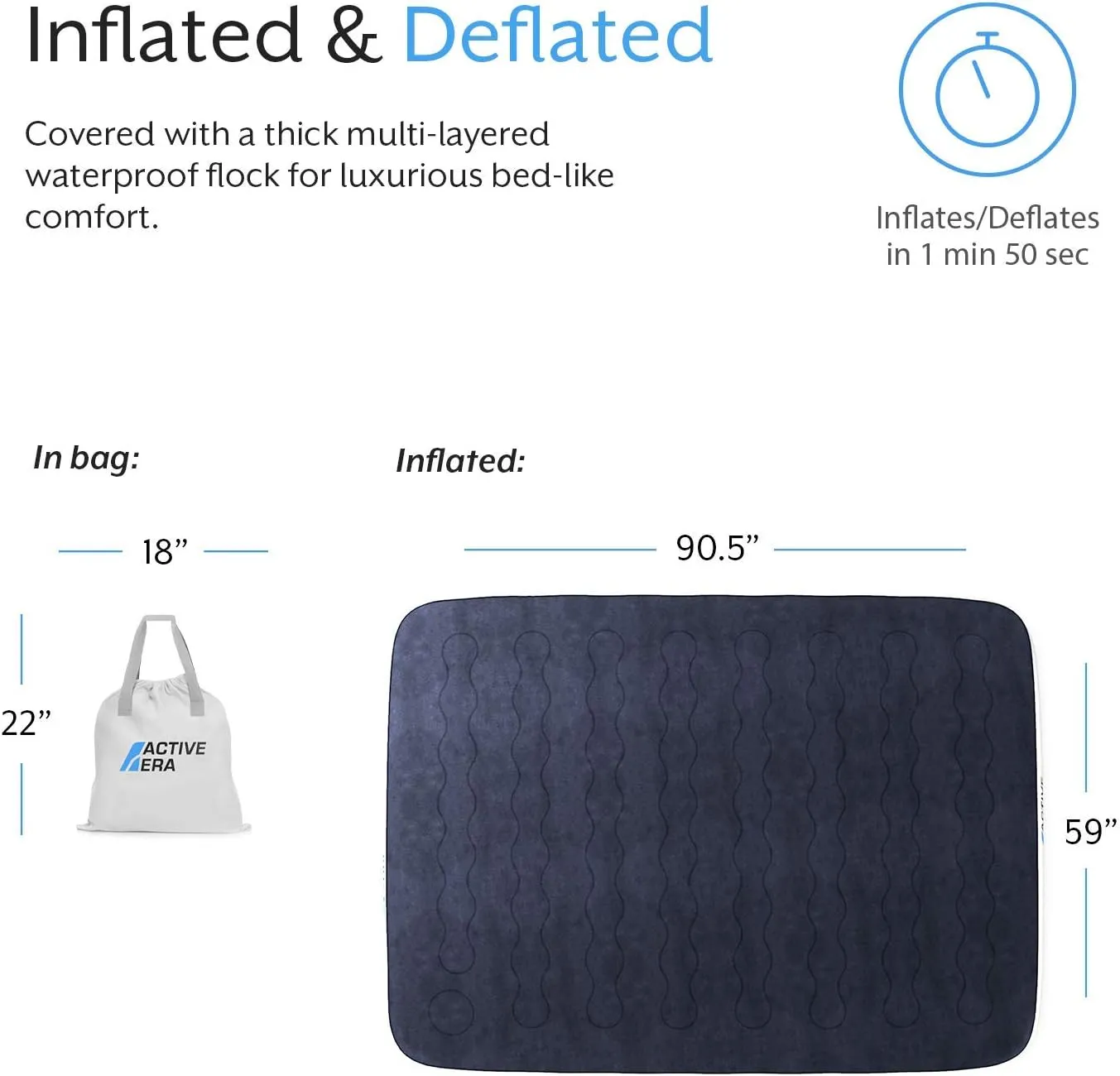 Active Era Luxury Camping Air Mattress with Built in Pump - Queen, USB Rechargeable Pump, Travel Bag for Tent Camping