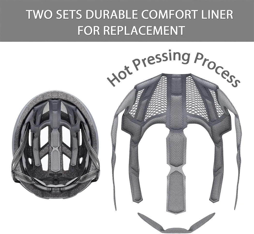 Adult-Men-Women Bike Helmet with Light - Mountain Road Bicycle Helmet with Replacement Pads & Detachable Visor