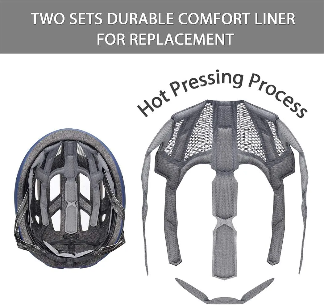 Adult-Men-Women Bike Helmet with Light - Mountain Road Bicycle Helmet with Replacement Pads & Detachable Visor