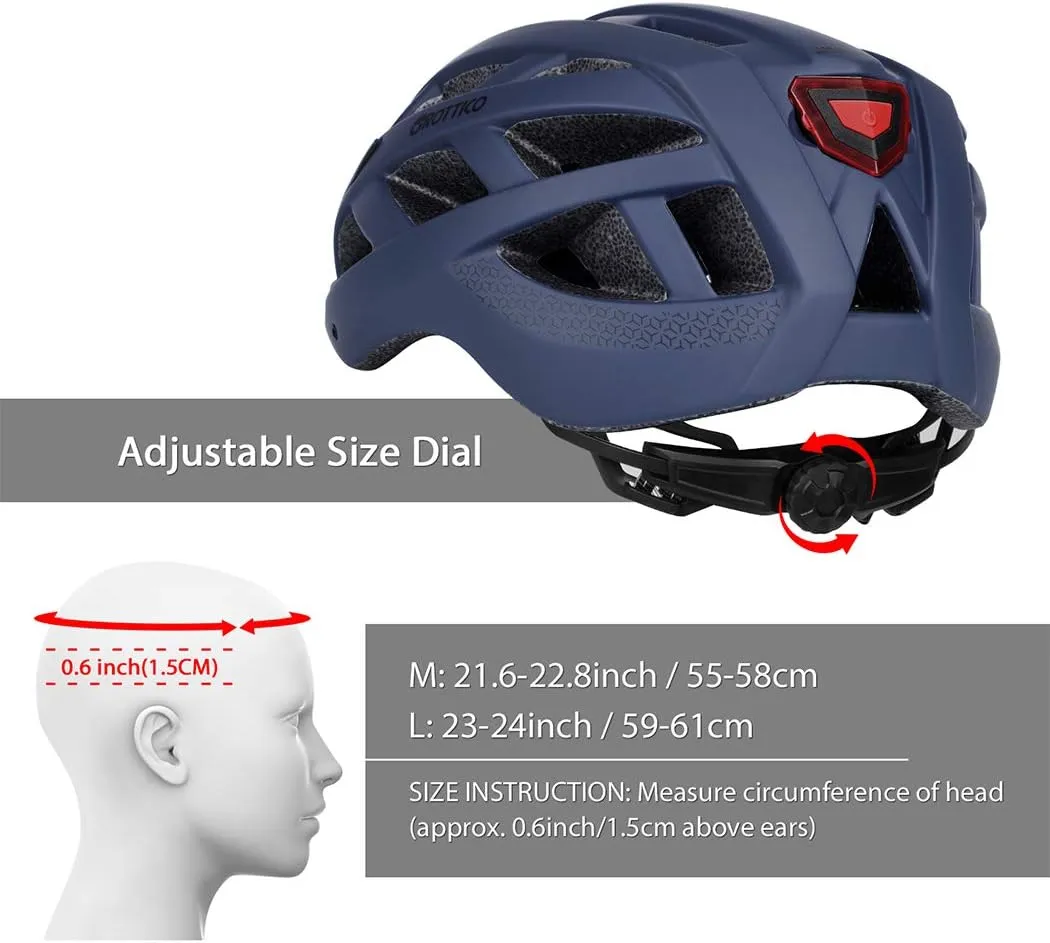 Adult-Men-Women Bike Helmet with Light - Mountain Road Bicycle Helmet with Replacement Pads & Detachable Visor