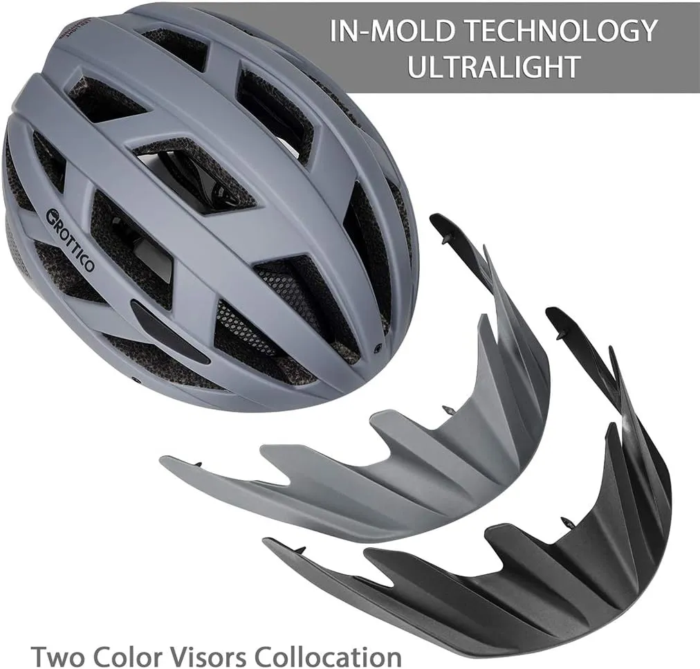 Adult-Men-Women Bike Helmet with Light - Mountain Road Bicycle Helmet with Replacement Pads & Detachable Visor