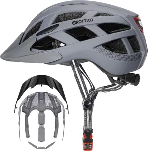 Adult-Men-Women Bike Helmet with Light - Mountain Road Bicycle Helmet with Replacement Pads & Detachable Visor