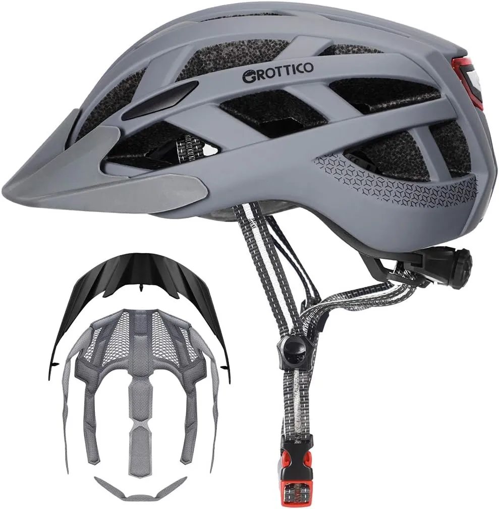 Adult-Men-Women Bike Helmet with Light - Mountain Road Bicycle Helmet with Replacement Pads & Detachable Visor