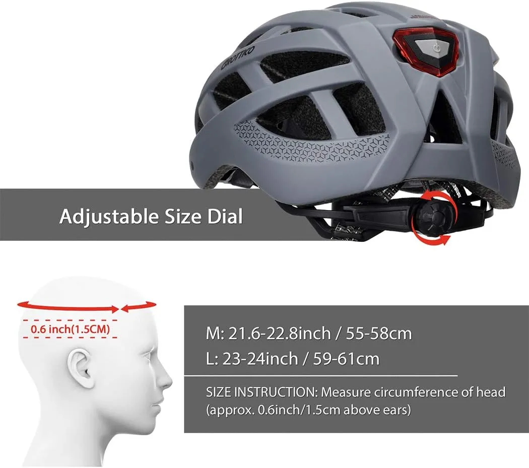 Adult-Men-Women Bike Helmet with Light - Mountain Road Bicycle Helmet with Replacement Pads & Detachable Visor