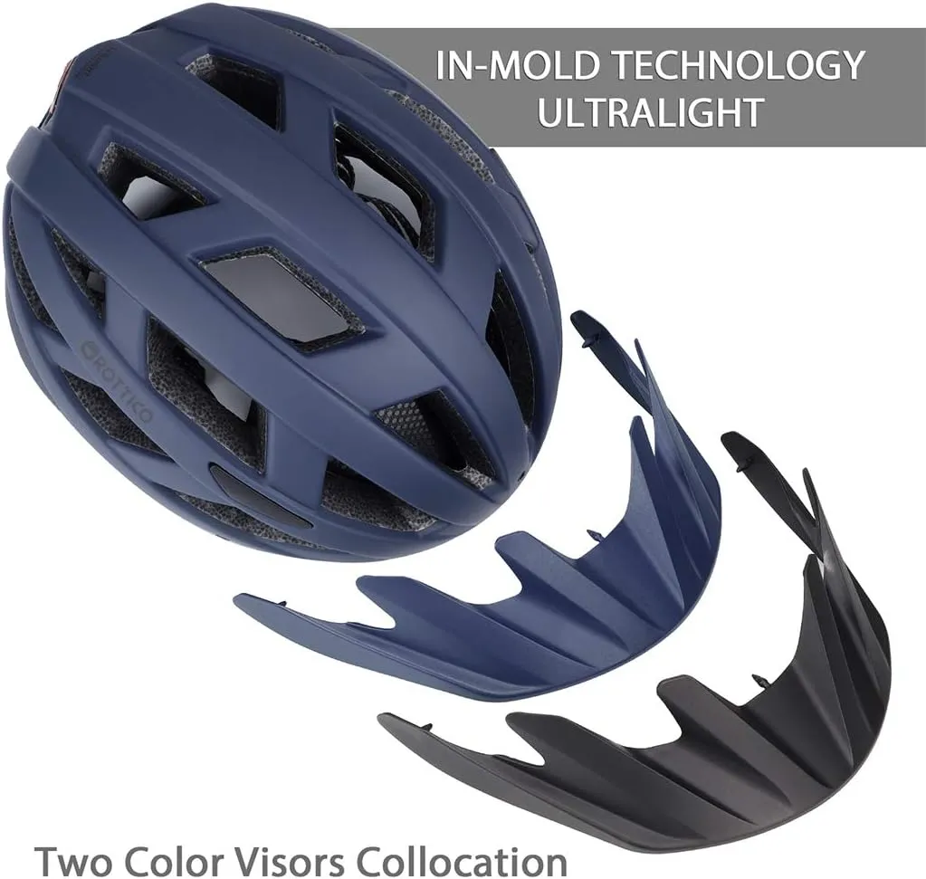 Adult-Men-Women Bike Helmet with Light - Mountain Road Bicycle Helmet with Replacement Pads & Detachable Visor