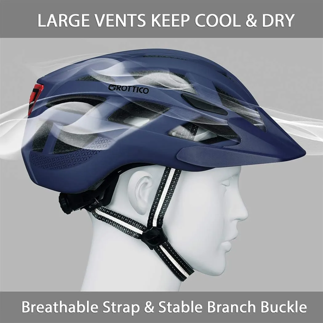 Adult-Men-Women Bike Helmet with Light - Mountain Road Bicycle Helmet with Replacement Pads & Detachable Visor