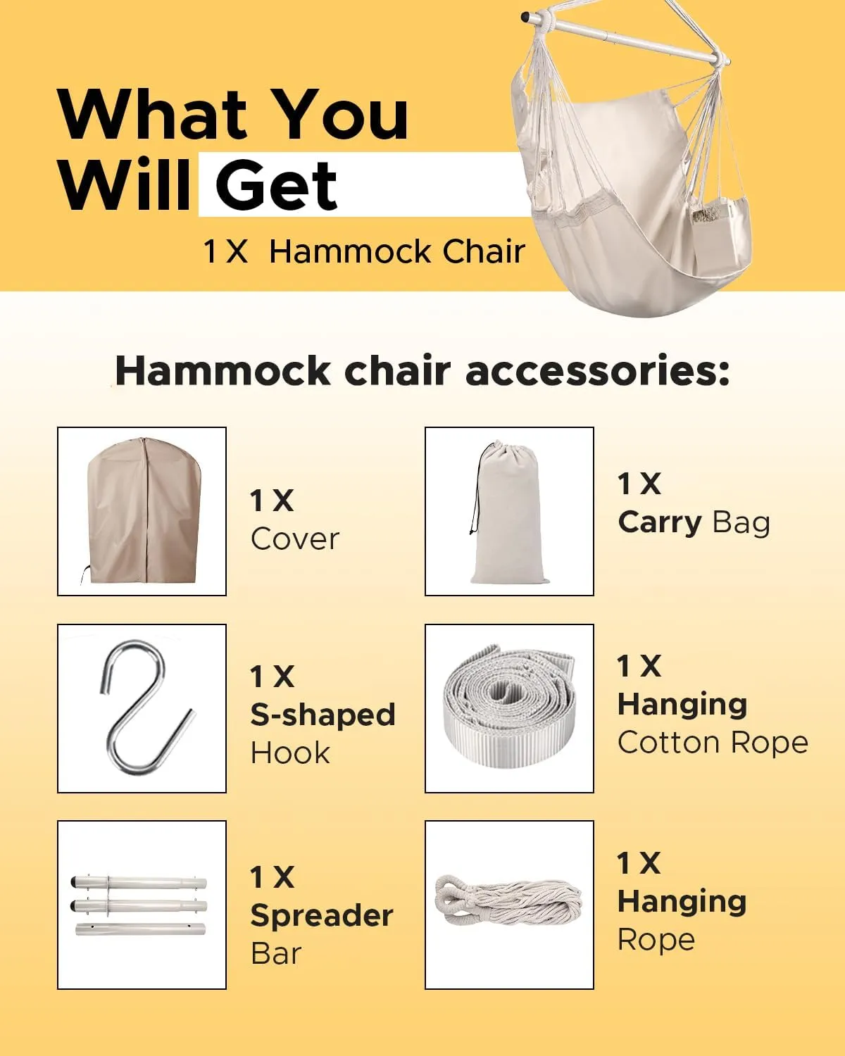 ADVOKAIR Hammock Chair Swing & Cover Set (500 lbs Max) – Hanging Rope Swing for Bedroom, Outdoor, Patio, Porch with Sturdy Steel Bar & Anti-Slip Rings   All-Weather Rain Cover for Storage Protection