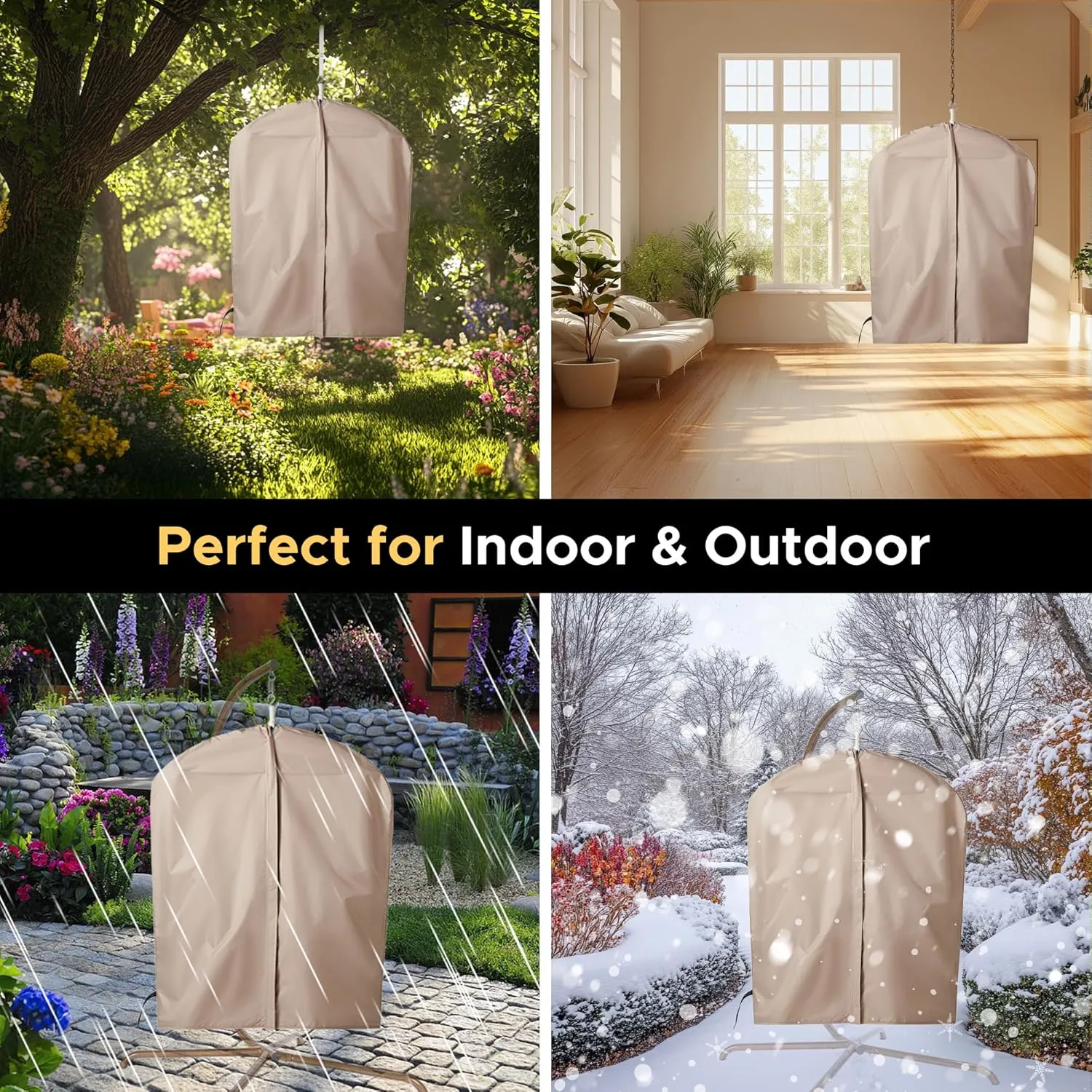 ADVOKAIR Hammock Chair Swing & Cover Set (500 lbs Max) – Hanging Rope Swing for Bedroom, Outdoor, Patio, Porch with Sturdy Steel Bar & Anti-Slip Rings   All-Weather Rain Cover for Storage Protection