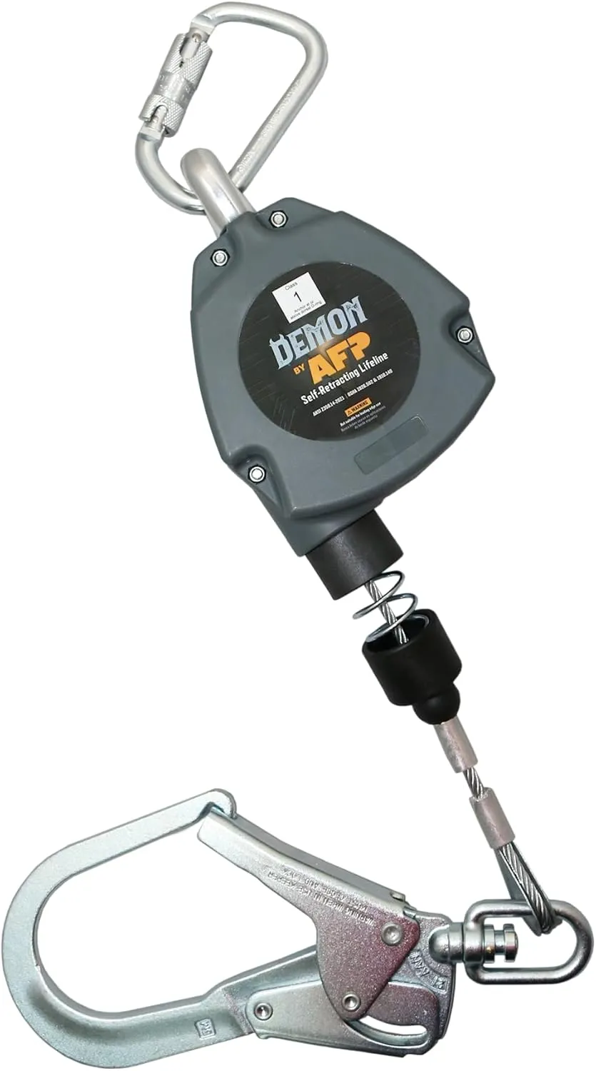 AFP Demon 11 FT Single Leg Self-Retracting Lifeline Cable Retractable | Steel Locking Pelican Rebar Hook | Safety Yoyo Fall Protection Arrest Limiter | Construction Industrial | OSHA & ANSI Rated SRL