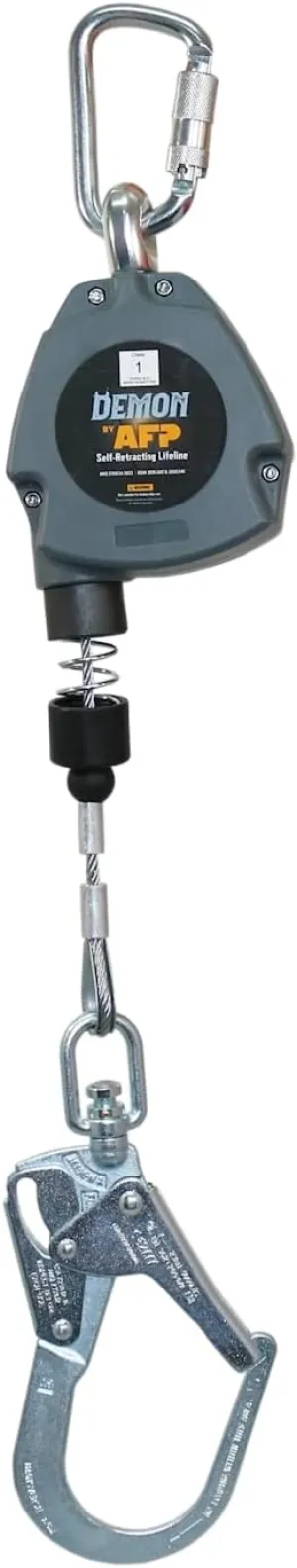 AFP Demon 11 FT Single Leg Self-Retracting Lifeline Cable Retractable | Steel Locking Pelican Rebar Hook | Safety Yoyo Fall Protection Arrest Limiter | Construction Industrial | OSHA & ANSI Rated SRL