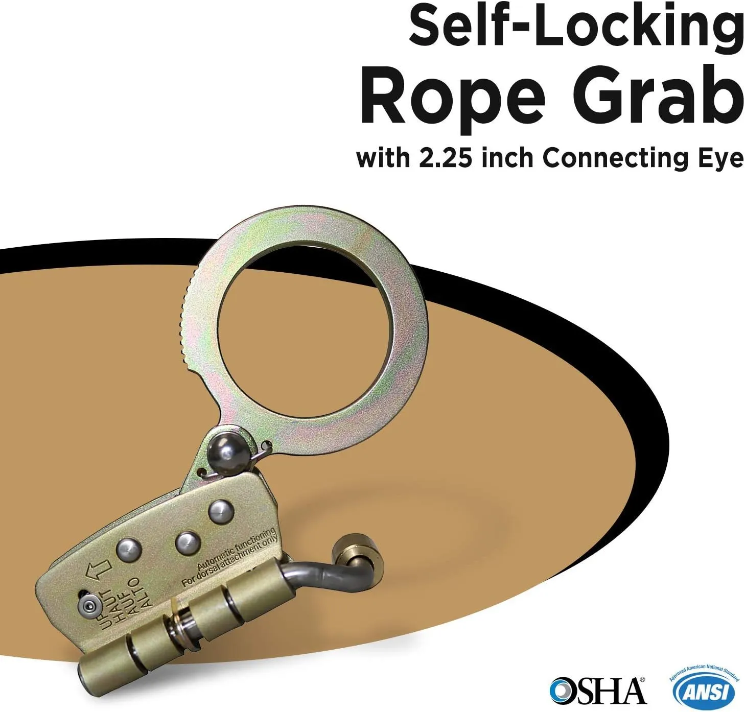 AFP Self-Locking Rope Grab with 2.25 inch Connecting Eye, used with 5/8’’ Lifeline Rope, For Construction, Climbing, Fall-Protection, 310 lb. Capacity (OSHA/ANSI Compliant)
